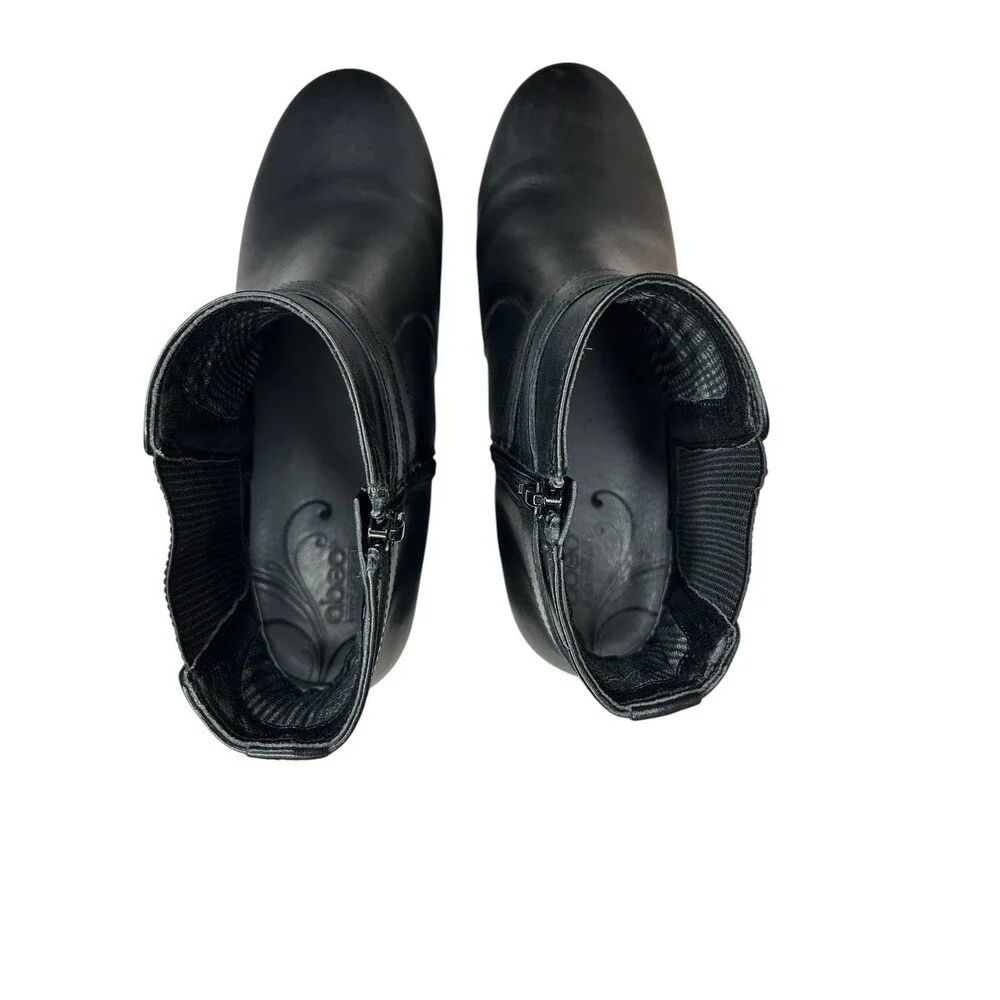ABEO Black Leather Ankle Boots Women's 8.5 Geranium Wedge Heel Buckle Moto